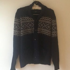 J. Crew Shawl Collar Navy 100% Lambs Wool Sweater